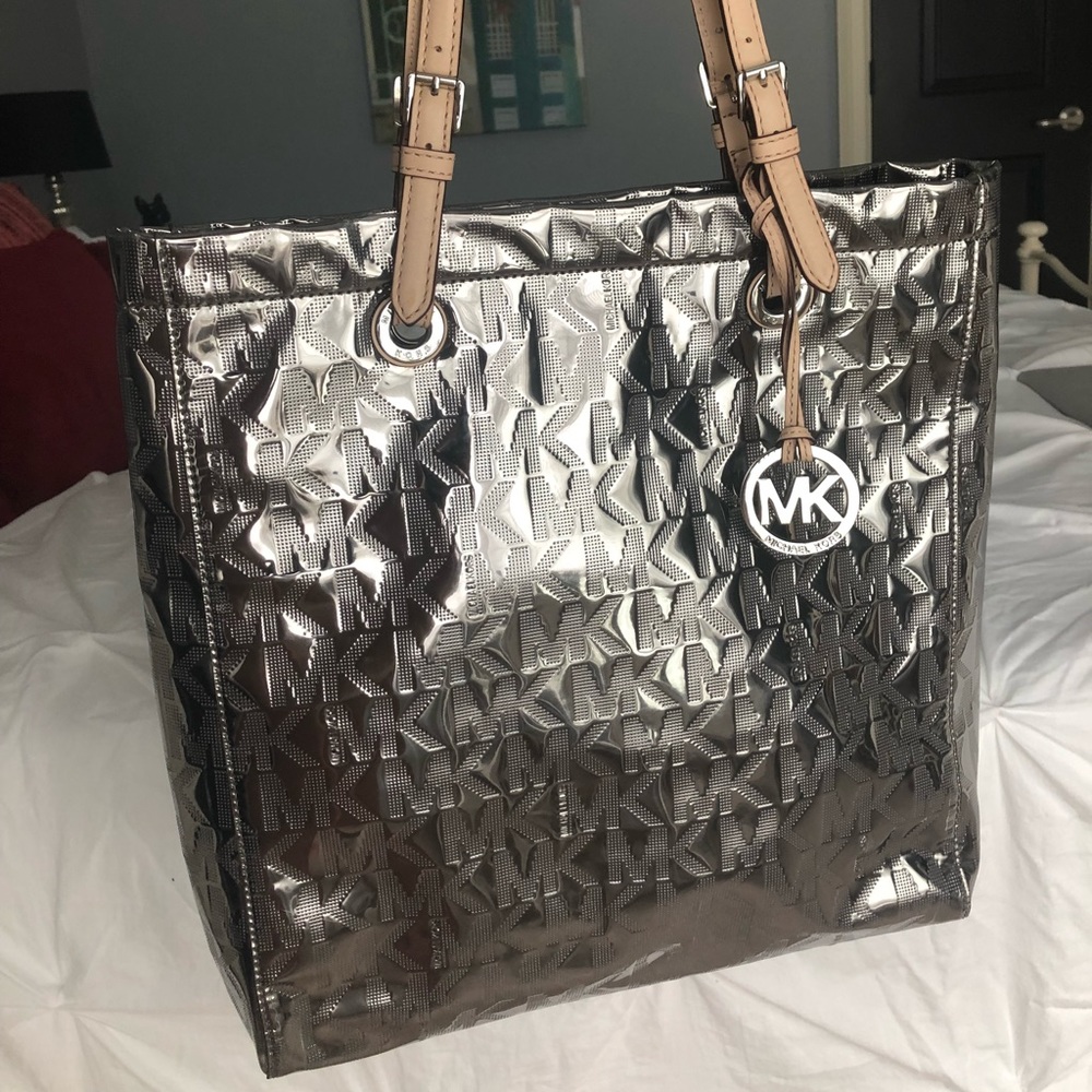 NWT Michael Kors metallic shiny silver tote bag